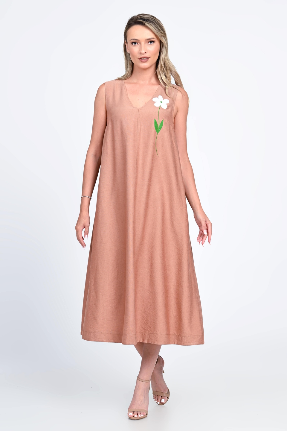 Rochie Dama, Eranthe, V-Neckline V323P, cu Pictura Realizata Manual